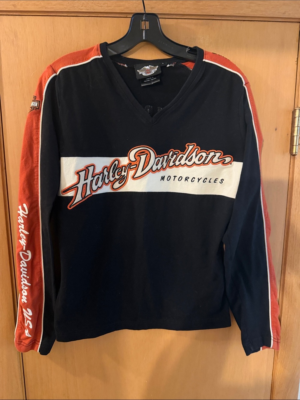 Harley-Davidson Black White Orange Long Sleeve Top